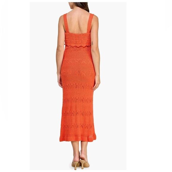 KOKO + MASON Popover Ruffle Pointelle Sweater Dress, Size Small, Orange, NWT - Picture 3 of 5